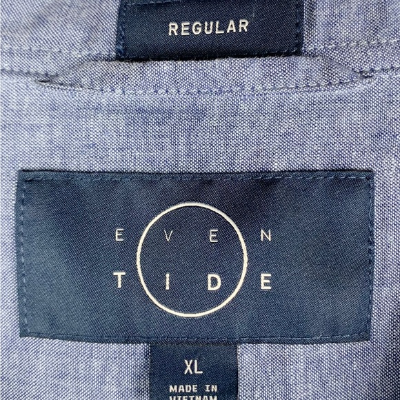 Even Tide Linen Blend Blue White Stripes Button Down Shirt Size Large - Picture 2 of 8